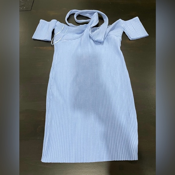 NWT Zara Sky Blue Knotted Rib Mini Dress Sz Large - Picture 7 of 9